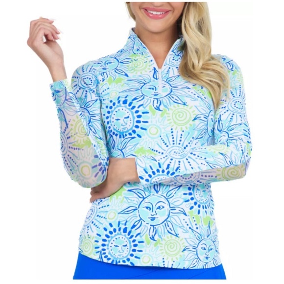 IBKUL Long Sleeve 1/2 Zip Mock in Sunny Seafoam SPF 50 - Picture 1 of 15